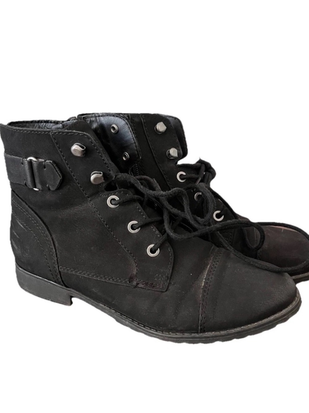 Madden Girl Black Lace-Up Combat Boots with Buckle Detail